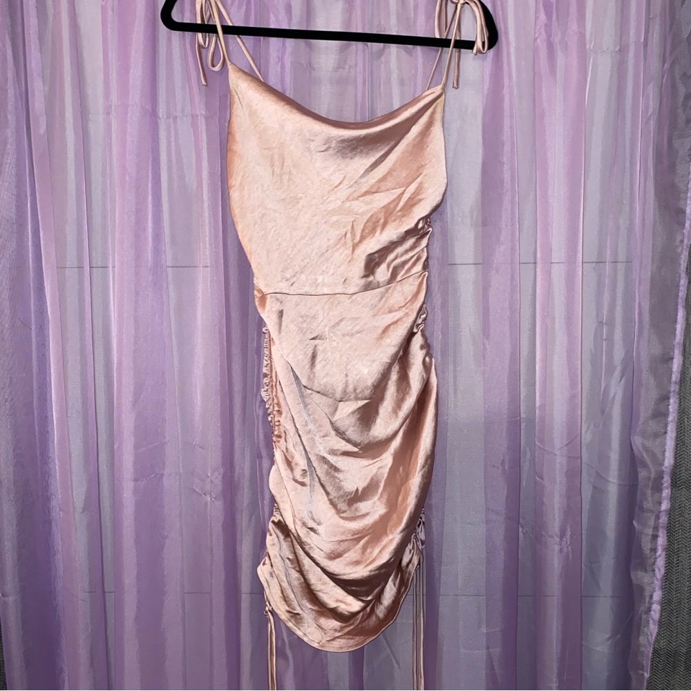 Hello Molly Pink Tie Strap Scrunch Mini Dress